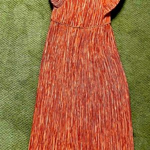Gorgeous micro pleat terracotta color silk dress. a Greek Goddess dress
